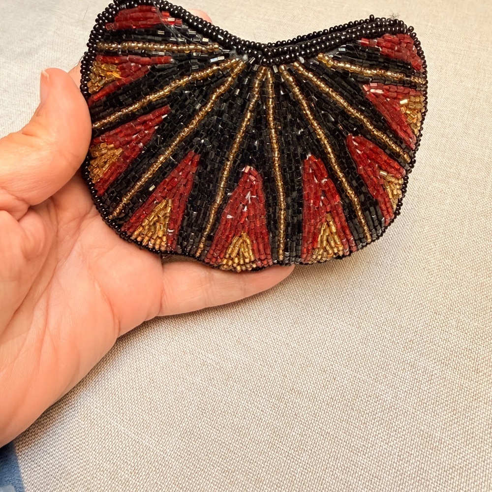 Vintage Beaded Art Deco Fan Style Coin Purse Wallet - Picture 2 of 9